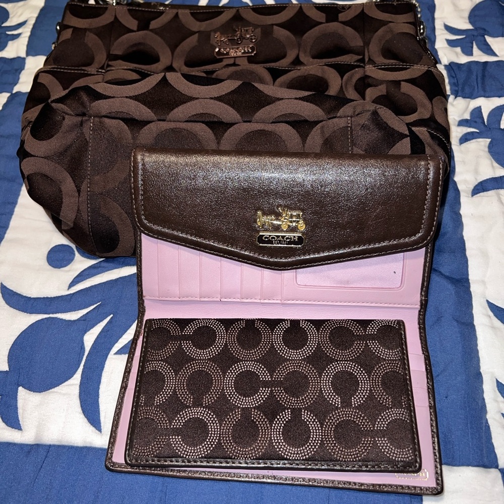 Coach Brown and Purple Signature Wallet Collection